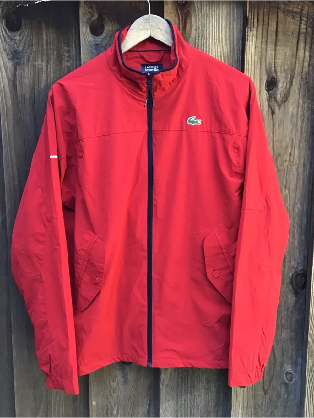Lacoste Sport Lightweight Windbreaker Jacket Red Full Zip Mens Size 54 Preppy